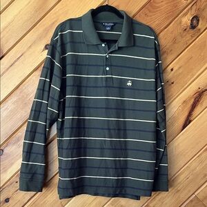 Brooks Brothers Men's Olive Green Striped Polo Knit Shirt long sleeve large